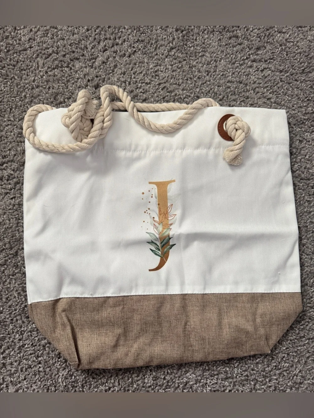 Monogram J Canvas Tote with Matching Zip Bag Accent with Botanical Motif